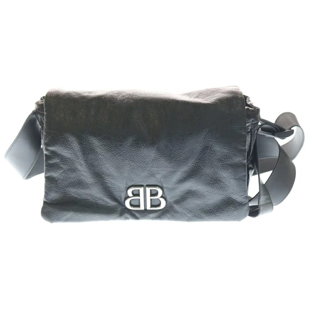 BALENCIAGA MONACO FLAP MES Leather Shoulder Bag Black